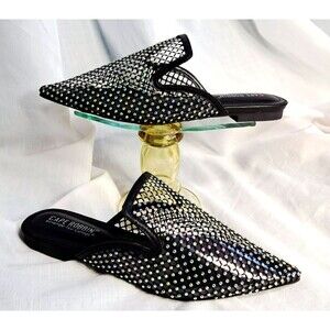 New Cape Robbin Princle Black Rhinestone Iridescent Black Mesh Mules Size 7.5